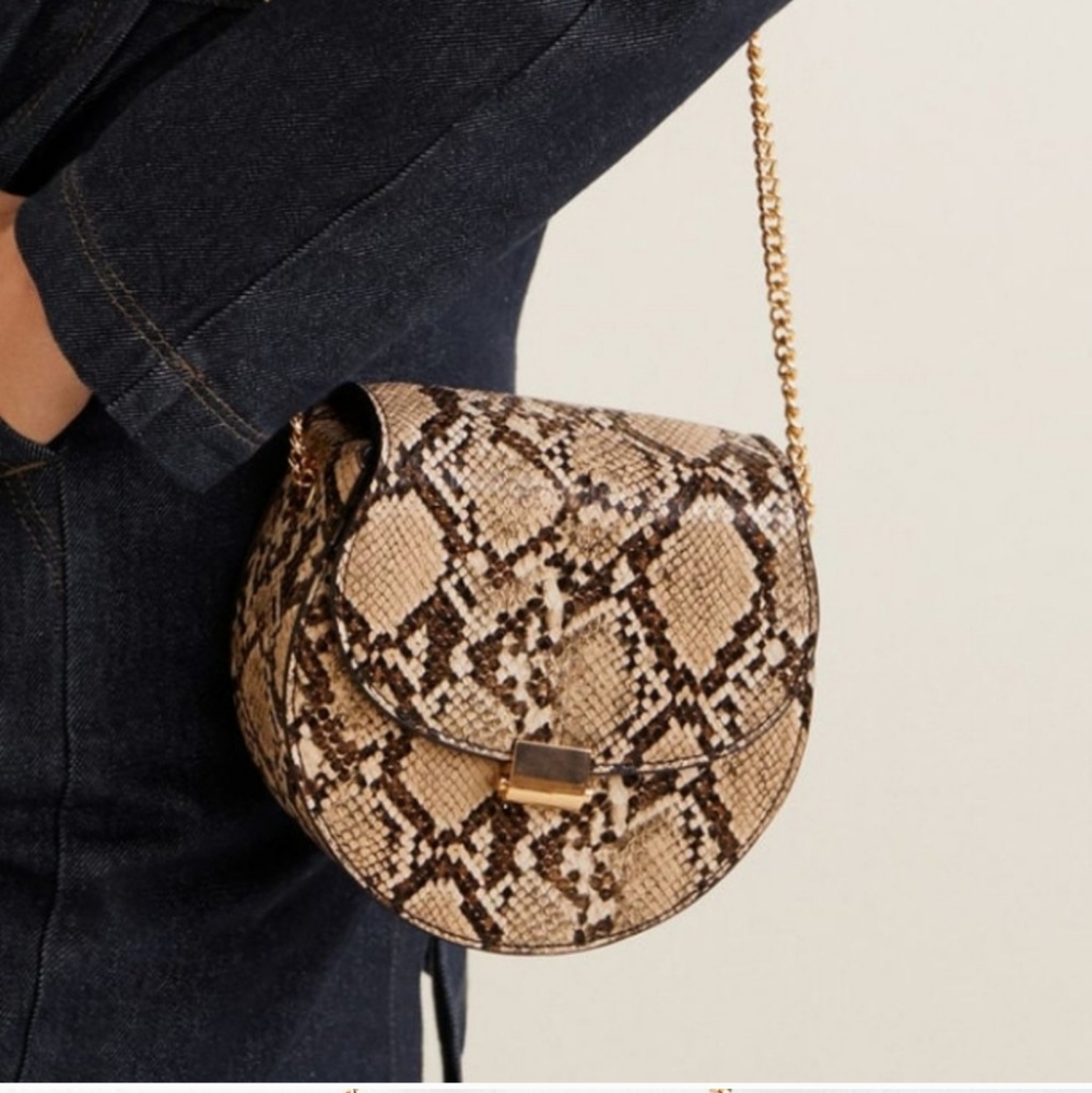 Mango Reptile Print Crossbody Bag w/Gold Chain Strap